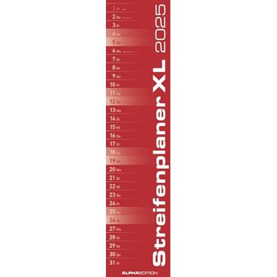 Alpha Streifenplaner XL ROT 2025 Streifenkalender, 15x64cm, Küchenkalender mit einer Spalte für Termine, Mondphasen, schmales Design und deutsches Kalendarium Alpha Streifenplaner XL ROT 2025 Streifenkalender, 15x64cm, Küchenkalender mit einer Spalte für Termine, Mondphasen, schmales Design und deutsches Kalendarium