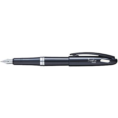 Pentel TRF94A-C Tradio Füllfederhalter Black and White Edition mit hochwertiger Iridium-Feder Gehäuse, hochglanz, schwarz/blau Pentel TRF94A-C Tradio Füllfederhalter Black and White Edition mit hochwertiger Iridium-Feder Gehäuse, hochglanz, schwarz/blau