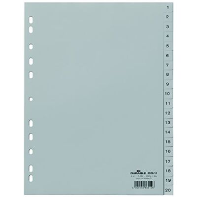 Durable Zahlenregister A4, geprägte Taben 1-20, 20 Blatt, grau, 652210 Durable Zahlenregister A4, geprägte Taben 1-20, 20 Blatt, grau, 652210