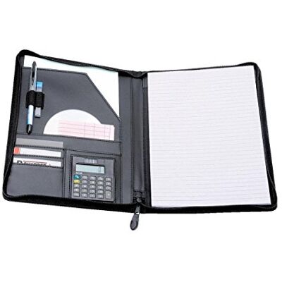 ALASSIO 30056 Schreibmappe Catana, DIN A4, ca. 31,5 x 26 x 2 cm, schwarz, aus Lederimitat, mit Taschenrechner und Block A4 ALASSIO 30056 Schreibmappe Catana, DIN A4, ca. 31,5 x 26 x 2 cm, schwarz, aus Lederimitat, mit Taschenrechner und Block A4