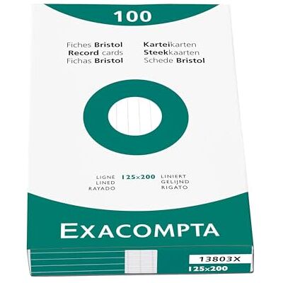 Exacompta Art.-Nr. 13803X Karton mit 12 Packungen mit je 100 Karteikarten, liniert, ungelocht, Format 125 x 200 mm, Farbe: Weiß Exacompta Art.-Nr. 13803X Karton mit 12 Packungen mit je 100 Karteikarten, liniert, ungelocht, Format 125 x 200 mm, Farbe: Weiß