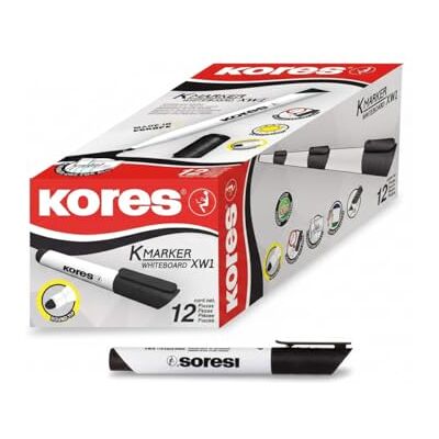 Kores K-Marker XW2: Schwarzer Whiteboard Marker mit Keilspitze, trocken abwischbar und nahezu geruchlose Tinte, Schul- und Bürobedarf, 12 Stück Packung Kores K-Marker XW2: Schwarzer Whiteboard Marker mit Keilspitze, trocken abwischbar und nahezu geruchlose Tinte, Schul- und Bürobedarf, 12 Stück Packung