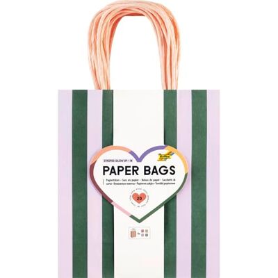 folia 21827 Paper Bags STRIPES GLOW UP M, 20 Stück Papiertüten aus 110 g/m² FSC-Mix Papier in 4 Farben, ca. 18 x 21 x 8 cm, zum Basteln, Verzieren und Verschenken folia 21827 Paper Bags STRIPES GLOW UP M, 20 Stück Papiertüten aus 110 g/m² FSC-Mix Papier in 4 Farben, ca. 18 x 21 x 8 cm, zum Basteln, Verzieren und Verschenken