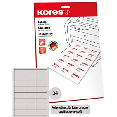 Kores Folien Etiketten weiß Laser+Kopierer 70,0 x 37,0mm 10 Blatt 240 Etiketten, reißfest, wasserfest, abwaschbar Kores Folien Etiketten weiß Laser+Kopierer 70,0 x 37,0mm 10 Blatt 240 Etiketten, reißfest, wasserfest, abwaschbar