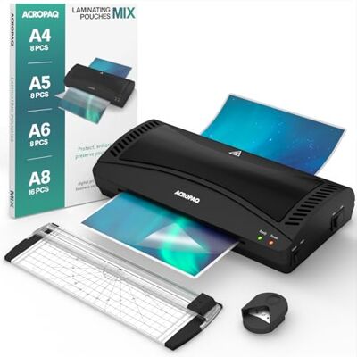 ACROPAQ Laminiergerät A4 Laminierset mit 40 Folien, Eckenstanzer, Papierschneider Foliengerät mit Folien, Folienschweißgerät, Versiegelungsmaschine, Laminator, Laminiergeraet Schwarz AL49 ACROPAQ Laminiergerät A4 Laminierset mit 40 Folien, Eckenstanzer, Papierschneider Foliengerät mit Folien, Folienschweißgerät, Versiegelungsmaschine, Laminator, Laminiergeraet Schwarz AL49