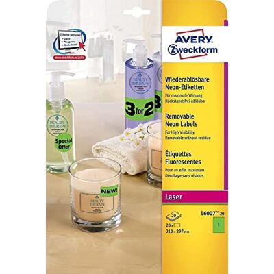 Avery L6007-20 Grüne Leuchtende Etiketten - Etiketten Avery L6007-20 Grüne Leuchtende Etiketten - Etiketten