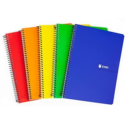 Enri , Notizbücher A5 (4º), kariert, 4 x 4, weicher Deckel, 80 Blatt, 5er-Packung, verschiedene Farben Enri , Notizbücher A5 (4º), kariert, 4 x 4, weicher Deckel, 80 Blatt, 5er-Packung, verschiedene Farben