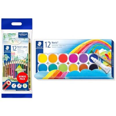 Staedtler Noris Set mit Malkasten, 12 Buntstiften, Bleistift und Radierer Staedtler Noris Set mit Malkasten, 12 Buntstiften, Bleistift und Radierer