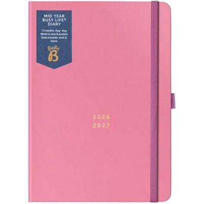 Busy B Busy Life A5 Akademischer Wochenplaner Aug.2026/Aug.2027-12 Monate Studienplaner mit dualen Terminplanen, Jahreskalender, Stiftschlaufe & Gummibandverschluss Buntes Pink Busy B Busy Life A5 Akademischer Wochenplaner Aug.2026/Aug.2027-12 Monate Studienplaner mit dualen Terminplanen, Jahreskalender, Stiftschlaufe & Gummibandverschluss Buntes Pink