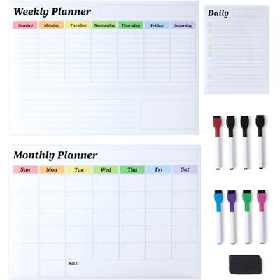 Amazon 3er-Pack magnetisches Whiteboard-Set mit abwischbarer Oberfläche für den Kühlschrank, zur Wandorganisation, als Monats-, Wochen- und Tagesplaner, inklusive 8 Stiften und 1 Radiergummi Amazon 3er-Pack magnetisches Whiteboard-Set mit abwischbarer Oberfläche für den Kühlschrank, zur Wandorganisation, als Monats-, Wochen- und Tagesplaner, inklusive 8 Stiften und 1 Radiergummi