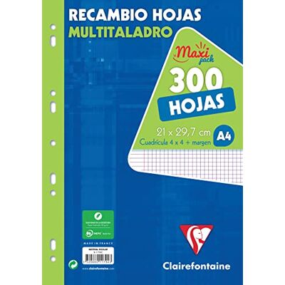 Clairefontaine 11794C Packung Ringbucheinlagen mit 150 Blatt A4 (21x29,7cm), 90g, kariert mit Rand, Weiß Clairefontaine 11794C Packung Ringbucheinlagen mit 150 Blatt A4 (21x29,7cm), 90g, kariert mit Rand, Weiß