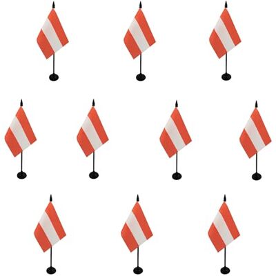 AZ FLAG 10er-Set Tischflaggen Österreich 15x10 cm Kunststoffsockel Für innen Österreichische Tischflagge genähte Ausführung mit verstärkten Kanten mit Kunststoffstab 100D Polyester AZ FLAG 10er-Set Tischflaggen Österreich 15x10 cm Kunststoffsockel Für innen Österreichische Tischflagge genähte Ausführung mit verstärkten Kanten mit Kunststoffstab 100D Polyester