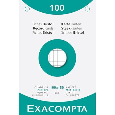 Exacompta Ref. 13602E Karton mit 10 Packungen mit je 100 Karteikarten, kariert, 5 x 5 mm, perforiert, Format 100 x 150 mm, Farbe: Weiß Exacompta Ref. 13602E Karton mit 10 Packungen mit je 100 Karteikarten, kariert, 5 x 5 mm, perforiert, Format 100 x 150 mm, Farbe: Weiß