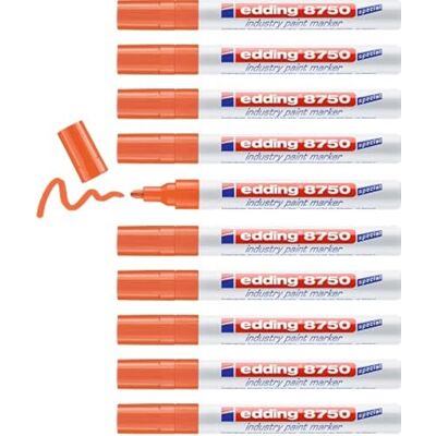 edding 8750 Industry Lackmarker orange 10 Stifte Rundspitze 2-4 mm Lackmarker zum Schreiben auf staubigen, leicht öligen Oberflächen, Reifen, Metall, Glas und Holz permanent, wasserfest edding 8750 Industry Lackmarker orange 10 Stifte Rundspitze 2-4 mm Lackmarker zum Schreiben auf staubigen, leicht öligen Oberflächen, Reifen, Metall, Glas und Holz permanent, wasserfest