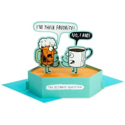 Hallmark Lustige Pop-Up-Geburtstagskarte für Ihn (Bier gegen Kaffee) Papier-Wunder Schuhkarton 3D-Karte Hallmark Lustige Pop-Up-Geburtstagskarte für Ihn (Bier gegen Kaffee) Papier-Wunder Schuhkarton 3D-Karte