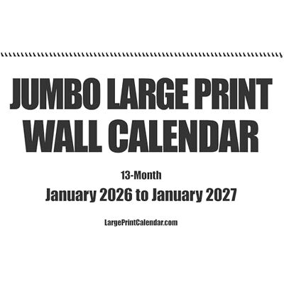 Large Print Calendar Jumbo-Großdruck, Wandkalender 2023, 13 Monate, Januar 2023 bis Januar 2024, 43,2 x 55,9 cm, wenn er aufgehängt wird, oder 43,2 x 27,9 cm geschlossen Large Print Calendar Jumbo-Großdruck, Wandkalender 2023, 13 Monate, Januar 2023 bis Januar 2024, 43,2 x 55,9 cm, wenn er aufgehängt wird, oder 43,2 x 27,9 cm geschlossen
