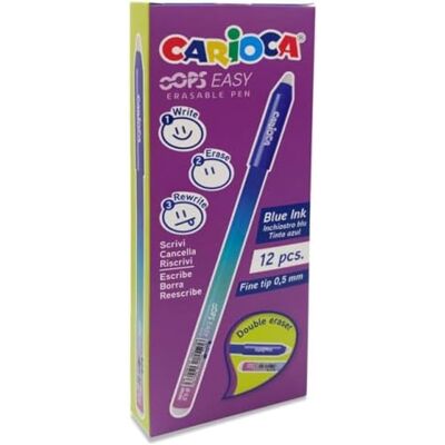 CARIOCA Oops Easy radierbare Stifte blau – Box mit 12 löschbaren Gelstiften mit wärmeempfindlicher Tinte – Spitze 0,7 mm – Stifte für Schule Büro Studio CARIOCA Oops Easy radierbare Stifte blau – Box mit 12 löschbaren Gelstiften mit wärmeempfindlicher Tinte – Spitze 0,7 mm – Stifte für Schule Büro Studio