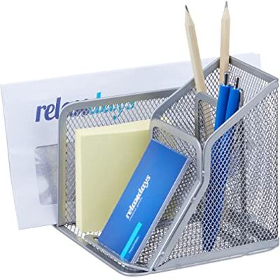 Relaxdays Schreibtischorganizer Mesh, Stiftehalter mit Zettelhalter und Briefständer, Metall, HxBxT: 13 x 15 x 13,5 cm, silber Relaxdays Schreibtischorganizer Mesh, Stiftehalter mit Zettelhalter und Briefständer, Metall, HxBxT: 13 x 15 x 13,5 cm, silber