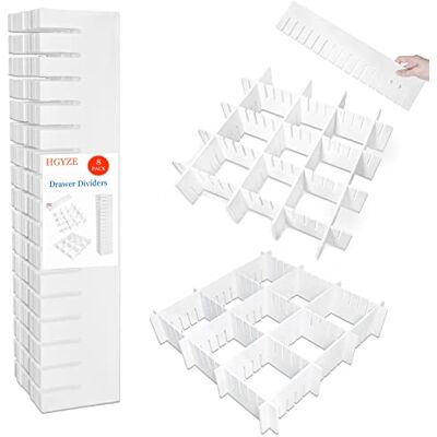 HGYZE Schubladentrenner Verstellbar 8-Set, 42×9cm Kunststoff Schubladen Organizer Weiß schubladen trenner ideal für Kleidung, nutzbar in Esszimmer, Schminkkommode und Schreibtisch zur sauberen Aufbewahrung HGYZE Schubladentrenner Verstellbar 8-Set, 42×9cm Kunststoff Schubladen Organizer Weiß schubladen trenner ideal für Kleidung, nutzbar in Esszimmer, Schminkkommode und Schreibtisch zur sauberen Aufbewahrung