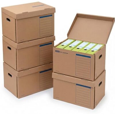 Elba Archivbox mit Klappdeckel und Tragegriffen, für 5 Standardordner, stabile Aufbewahrungsbox, 5 Stück Elba Archivbox mit Klappdeckel und Tragegriffen, für 5 Standardordner, stabile Aufbewahrungsbox, 5 Stück
