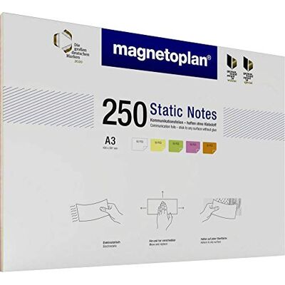 magnetoplan Static Notes, 100 Stk., farbig sortiert, A3 BxH 420x297 mm Elektrostatische Haftnotizen für Moderation & Präsentation magnetoplan Static Notes, 100 Stk., farbig sortiert, A3 BxH 420x297 mm Elektrostatische Haftnotizen für Moderation & Präsentation
