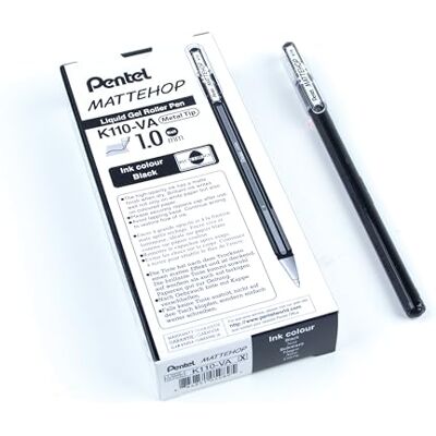 Pentel K110-VAX Mattehop Gel-Tintenroller mit hochdeckender Tinte in mattem Finish, Modell mit Kappe, 1 VE=12 Stück, schwarz Pentel K110-VAX Mattehop Gel-Tintenroller mit hochdeckender Tinte in mattem Finish, Modell mit Kappe, 1 VE=12 Stück, schwarz