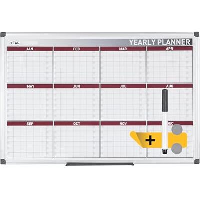 Bi-Office Jahresplaner mit 12 Monaten, Magnetisch, Aluminium Rahmen, 90x60cm Bi-Office Jahresplaner mit 12 Monaten, Magnetisch, Aluminium Rahmen, 90x60cm
