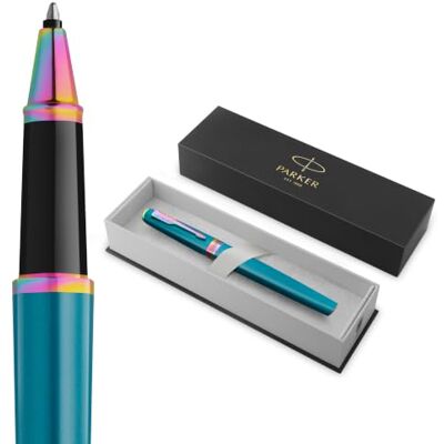 Parker Meridian Tintenroller Türkisfarbener Lack mit Regenbogenverzierungen Feine Spitze Schönschreibfüller & Journaling Zubehör Schwarze Tinte Luxus-Geschenkbox Parker Meridian Tintenroller Türkisfarbener Lack mit Regenbogenverzierungen Feine Spitze Schönschreibfüller & Journaling Zubehör Schwarze Tinte Luxus-Geschenkbox