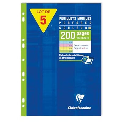 Clairefontaine 17511C Packungen Ringbucheinlagen mit 250 Blatt A4 (21x29,7 cm) 90g gelocht, französische Lineatur, 4 Farben sortiert Clairefontaine 17511C Packungen Ringbucheinlagen mit 250 Blatt A4 (21x29,7 cm) 90g gelocht, französische Lineatur, 4 Farben sortiert