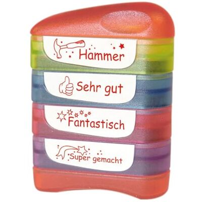 TimeTEX "Perpetuum" Siebdruck-Stempel 4-in-1 "Hammer" Wiederbefüllbarer Lehrerstempel für die Schule 40x10 mm ca. 5000 Stempelabdrücke Stempelfarbe: rot TimeTEX "Perpetuum" Siebdruck-Stempel 4-in-1 "Hammer" Wiederbefüllbarer Lehrerstempel für die Schule 40x10 mm ca. 5000 Stempelabdrücke Stempelfarbe: rot