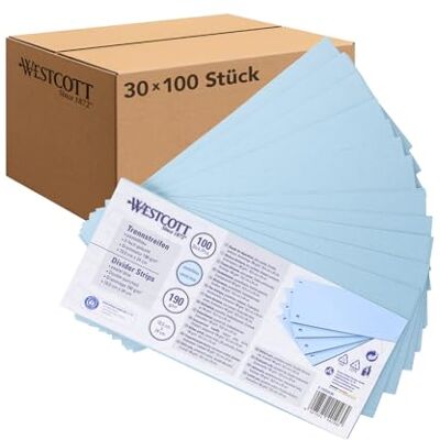 Westcott Trennstreifen 100 Stück Pastellblau (30er-Pack) Robuste Heftstreifen 190g/m² für A4 Ordner Trennblätter 10,5 x 24 cm Register 2-fach-Lochung für DIN-A4 Dokumente E-733319 00 Westcott Trennstreifen 100 Stück Pastellblau (30er-Pack) Robuste Heftstreifen 190g/m² für A4 Ordner Trennblätter 10,5 x 24 cm Register 2-fach-Lochung für DIN-A4 Dokumente E-733319 00