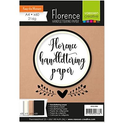 Creative Florence Glattes Handlettering Papier, In den Farben Weiß, Elfenbein, Kraft Braun und Schwarz, 216 g/m², 60 Stück, DIN A4, für Aquarellmalerei, Handlettering, und andere mehr Creative Florence Glattes Handlettering Papier, In den Farben Weiß, Elfenbein, Kraft Braun und Schwarz, 216 g/m², 60 Stück, DIN A4, für Aquarellmalerei, Handlettering, und andere mehr