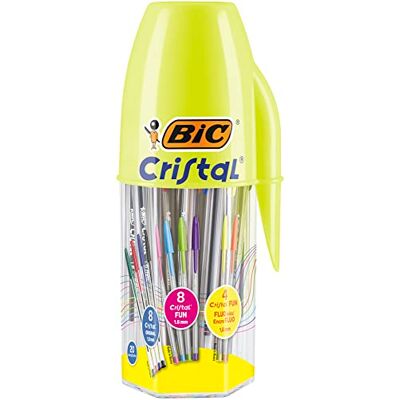 BIC Megatubo 20 Stück bunte Kristallkugelschreiber (1 mm Spitze), lustiger und fluoreszierender Kristall (1,6 mm Spitze), Schreibwaren für Schule und Zuhause, Geschenkidee, 20 Stück BIC Megatubo 20 Stück bunte Kristallkugelschreiber (1 mm Spitze), lustiger und fluoreszierender Kristall (1,6 mm Spitze), Schreibwaren für Schule und Zuhause, Geschenkidee, 20 Stück
