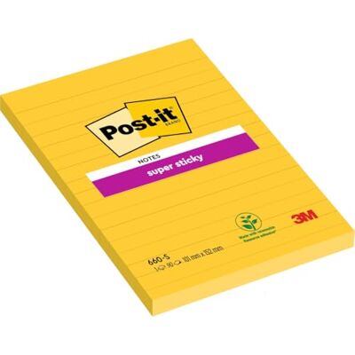 Post-it Super Sticky Große Notes, 6 Blöcke (540 Blatt), 101 x 152 mm, Gelb Selbsthaftende Notizzettel mit Stärkerer Haftung für Meetings, Listen und Erinnerungen; Haften auf Vertikalen Oberflächen Post-it Super Sticky Große Notes, 6 Blöcke (540 Blatt), 101 x 152 mm, Gelb Selbsthaftende Notizzettel mit Stärkerer Haftung für Meetings, Listen und Erinnerungen; Haften auf Vertikalen Oberflächen