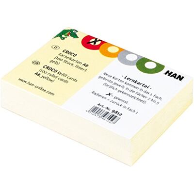 HAN Karteikarten CROCO – 10 PACKS à 100 STÜCK, Karteikarten A8 quer, farbig bedruckter, stabiler, gelber Karton mit vier bunten Kreisen zum Ankreuzen, Farbe gelb, 9812 HAN Karteikarten CROCO – 10 PACKS à 100 STÜCK, Karteikarten A8 quer, farbig bedruckter, stabiler, gelber Karton mit vier bunten Kreisen zum Ankreuzen, Farbe gelb, 9812