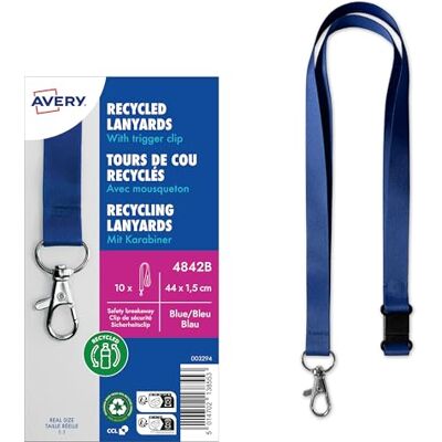 Avery 4842B Lanyard 10 Stück (44x1,5cm, Kartenhalter mit Karabinerhaken-Sicherheitsverschluss, Schlüsselband für Ausweishülle, Kartenhülle, Namenschilder, Umhängeband, Nackenband) blau Avery 4842B Lanyard 10 Stück (44x1,5cm, Kartenhalter mit Karabinerhaken-Sicherheitsverschluss, Schlüsselband für Ausweishülle, Kartenhülle, Namenschilder, Umhängeband, Nackenband) blau