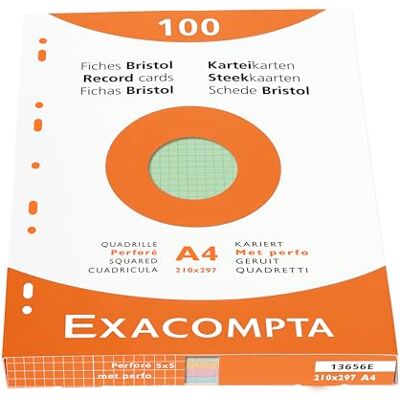Exacompta 13656E Karteikarten (205q/qm Karton, holzfrei, DIN A4, kariert, gelocht) 100er Pack gemischte Farben Exacompta 13656E Karteikarten (205q/qm Karton, holzfrei, DIN A4, kariert, gelocht) 100er Pack gemischte Farben