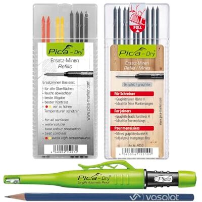 vasalat Pica Marker Set Pica Dry Tieflochmarker mit 10 Ersatzminen Härte H für Tischler und 8 Ersatzminen graphit 2B/rot/gelb vasalat Pica Marker Set Pica Dry Tieflochmarker mit 10 Ersatzminen Härte H für Tischler und 8 Ersatzminen graphit 2B/rot/gelb