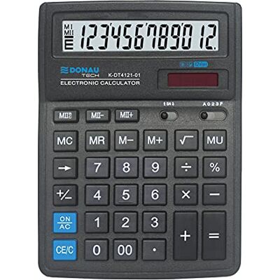 DONAU TECH Tischrechner 12-Stellig Wurzelfunktion/ 19,9 x 15,3 x 3,1cm/ Schwarz/Rechner mit 10-stelliger Anzeige/Dual-Power Solar Batteriebetrieb/Kompaktes Design DONAU TECH Tischrechner 12-Stellig Wurzelfunktion/ 19,9 x 15,3 x 3,1cm/ Schwarz/Rechner mit 10-stelliger Anzeige/Dual-Power Solar Batteriebetrieb/Kompaktes Design