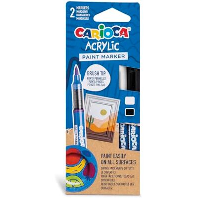 CARIOCA Acrylmarker, Blisterpackung mit Permanentmarkern, Pinselspitze, geeignet für alle Oberflächen und hohe Deckkraft, auf Wasserbasis, Schwarz und Weiß CARIOCA Acrylmarker, Blisterpackung mit Permanentmarkern, Pinselspitze, geeignet für alle Oberflächen und hohe Deckkraft, auf Wasserbasis, Schwarz und Weiß