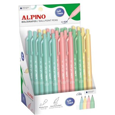 Alpino Präsentationsständer für 24 Soft-Touch-Kugelschreiber, weiche Farben, 1 mm Spitze, hochwertige und schnell trocknende blaue Tinte, grundlegendes und funktionales Design für den täglichen Alpino Präsentationsständer für 24 Soft-Touch-Kugelschreiber, weiche Farben, 1 mm Spitze, hochwertige und schnell trocknende blaue Tinte, grundlegendes und funktionales Design für den täglichen