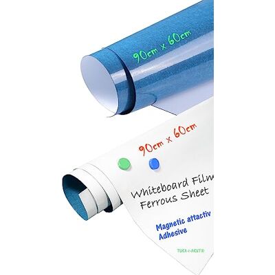 TUKA-i-AKUT 2er Haftgrund für Magnete, Beschreibbar Selbstklebend Whiteboard Folie, Nass Abwischbar, Premium-Kleber, Ferrofolie Eisenfolie, 90 x 60cm, Weiß, TKD9020-white-90cm-2X TUKA-i-AKUT 2er Haftgrund für Magnete, Beschreibbar Selbstklebend Whiteboard Folie, Nass Abwischbar, Premium-Kleber, Ferrofolie Eisenfolie, 90 x 60cm, Weiß, TKD9020-white-90cm-2X