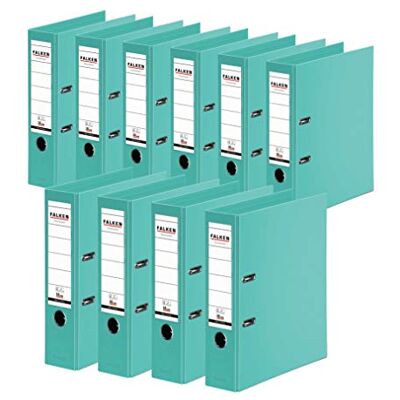 FALKEN Original 10er Pack Chromocolor Premium-Ordner. Made in Germany. Kunststoffbezug außen und innen 8 cm breit DIN A4 Pastell-Farbe mint Ringordner Aktenordner Briefordner Büroordner FALKEN Original 10er Pack Chromocolor Premium-Ordner. Made in Germany. Kunststoffbezug außen und innen 8 cm breit DIN A4 Pastell-Farbe mint Ringordner Aktenordner Briefordner Büroordner