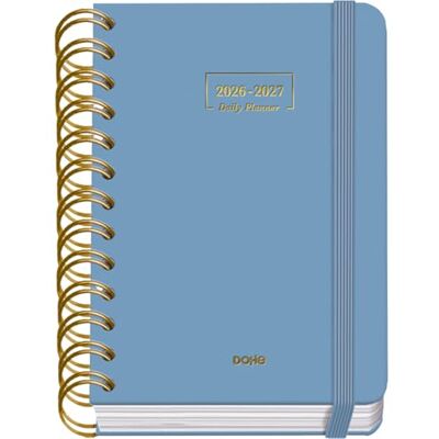 DOHE Schülerkalender 2026 2027 SEP bis JUN, Tag pro Seite, A6 (12x17 cm), Weicher Hardcover-Einband, Doppelspirale, Verschluss mit Gummiband, 2 Seiten Aufkleber, Spanisch und Englisch Blau DOHE Schülerkalender 2026 2027 SEP bis JUN, Tag pro Seite, A6 (12x17 cm), Weicher Hardcover-Einband, Doppelspirale, Verschluss mit Gummiband, 2 Seiten Aufkleber, Spanisch und Englisch Blau