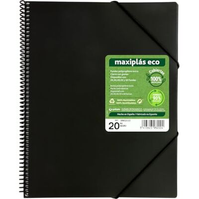 Grafoplás Ordner aus Kunststoff A4 Maxiplas ECO 20 transparente Hüllen aus 90% recyceltem Polypropylen 100% recycelter flexibler Einband inklusive Umschlag Gummizugverschluss idealer Grafoplás Ordner aus Kunststoff A4 Maxiplas ECO 20 transparente Hüllen aus 90% recyceltem Polypropylen 100% recycelter flexibler Einband inklusive Umschlag Gummizugverschluss idealer
