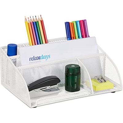 Relaxdays Schreibtisch-Organizer, 5 Fächer, Mesh Design, Metall, HBT: 10,5 x 25,5 x 17 cm, Utensilienbox fürs Büro, weiß Relaxdays Schreibtisch-Organizer, 5 Fächer, Mesh Design, Metall, HBT: 10,5 x 25,5 x 17 cm, Utensilienbox fürs Büro, weiß