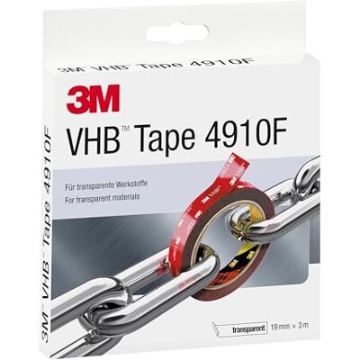 VHB 3M 4910F Montage Klebeband doppelseitig transparent, ermöglicht das Fügen transparenter Materialien mit praktisch unsichtbarer Klebstoffschicht 19mm x 3m, Transparent, 1.0mm (1-er Pack) VHB 3M 4910F Montage Klebeband doppelseitig transparent, ermöglicht das Fügen transparenter Materialien mit praktisch unsichtbarer Klebstoffschicht 19mm x 3m, Transparent, 1.0mm (1-er Pack)