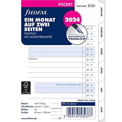 Filofax Kalendereinlage 2024 Pocket 1 Monat / 2 Seiten weiss deutsch 24-68256 1 Stück Filofax Kalendereinlage 2024 Pocket 1 Monat / 2 Seiten weiss deutsch 24-68256 1 Stück