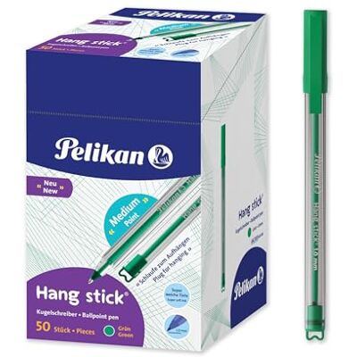Pelikan Hang Stick Kugelschreiber Grün, 50er Pack, 1 mm Spitze, ergonomischer Dreikant-Griff, mit Clip & Aufhängeschlaufe Pelikan Hang Stick Kugelschreiber Grün, 50er Pack, 1 mm Spitze, ergonomischer Dreikant-Griff, mit Clip & Aufhängeschlaufe