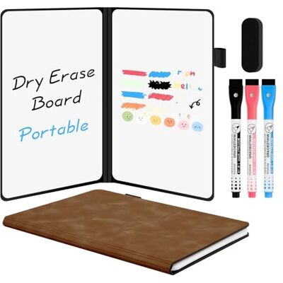 AGM A5 Mini Whiteboard, Kleines Whiteboard, tragbare Schreibtafel mit 3 Farbstiften, Radiergummi und Netzbeutel für Büro, Arbeitszimmer, Klassenzimmer und Zuhause – Braun AGM A5 Mini Whiteboard, Kleines Whiteboard, tragbare Schreibtafel mit 3 Farbstiften, Radiergummi und Netzbeutel für Büro, Arbeitszimmer, Klassenzimmer und Zuhause – Braun